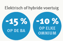 Elektrisch of hybride voertuig : minder 15% op de BA, minder 10% op elke omnium